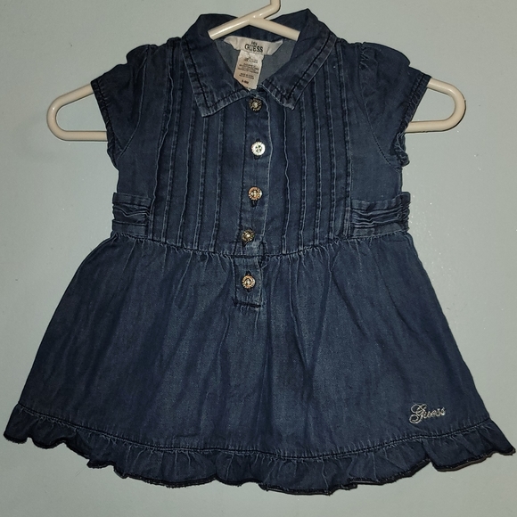 Guess Denim button dress Ruffle Collar Jean - Picture 1 of 8